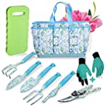 Garden Tool Set 9 Piece Aluminum Alloy Gardening Hand Tools Kit Gift for Women &amp; Parent Gardening Supplies with Gloves,Tote,Kneeling Pad,Hand Pruner,Trowel,Hand Rake,Weeder,Fork,Transplanter