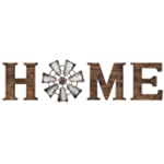 Mkono Wall Hanging Wood Home Sign with Metal Windmill for O Rustic Wooden Home Hanging Letters Decorative Wall Decor Signs for Living Room House, Brown