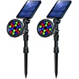 OSORD Solar Lights Outdoor, Waterproof 18 LED Multicolor Solar Spot Lights Garden Decorative Lighting Color Adjustable Auto Changing Solar Landscape Spotlights for Yard Tree Halloween Christmas 2 Pack