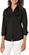 Zac & Rachel Women's 3/4 Cuff Sleeve Button Down Top with Ribbed Knit Inserts for a Comfortable Fit