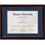 Flagship Diploma Frame Real Wood &amp; Glass Golden Rim Sized 8.5x11 Inch with Mat and 11x14 Inch Without Mat for Documents Certificates (Double Mat, Navy Blue Mat with Golden Rim) (Navy Blue2, 1)