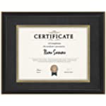 Fonleen 8.5×11 Diploma Frame - Wood Grain Black Gold Frames - Fits Certificate 8.5×11 Inch With Mat or 11×14 Inch Without Mat - for Document, College, Degree Holder, Photo(Double Mat - Black With Gold Rim)