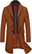 COOFANDY Men's Wool Blend Coat with Detachable Plaid Scarfs Notched Collar Single Breasted Pea Coat