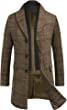 COOFANDY Men's Wool Blend Coat with Detachable Plaid Scarfs Notched Collar Single Breasted Pea Coat