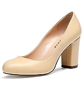 Castamere Women''s High Heels Round Toe Slip-On Pumps Block Heel 8CM