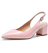 Castamere Women''s Slingback Mid Block Heel Pumps Slip-on Pointy Toe Chunky Heels 5CM Heeled Sandals