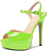 CASTAMERE Women Stiletto High Platform Heel Peep Open Toe Sandals Ankle Strap Slingback Buckle Pu...