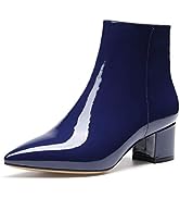 Castamere Womens Block Chunky Heel Boots Pointed Toe Slip-on Ankle Boot with Zipper 5CM Shoes