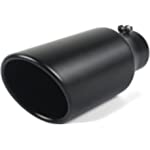 AUTOPTIM 3.5 Inch Inlet Exhaust Tip - 3.5&quot; x 5&quot; x 12&quot; Stainless Steel Tailpipe, 3.5 Inch Inlet 5 Inch Outlet 12 Inch Overall Length Black Paint Surface Exhaust Tip, Bolt-On Installation Design