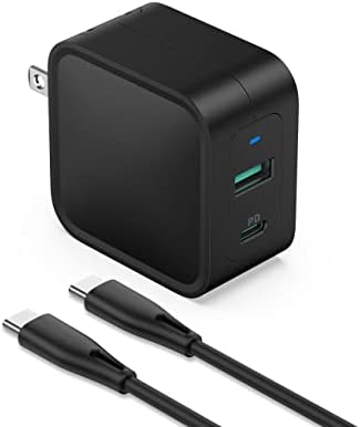 USB C Charger, 65W GaN PD Fast Charger Dual Port USB-A + USB-C PD Wall Charger with Foldable Plug Compatible with MacBook pro Air(Black), GN-PC158