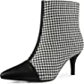 Allegra K Women's Pointed Toe Stiletto Heels Houndstooth Ankle Booties