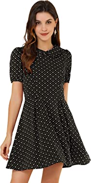 Allegra K Women's Heart Print Dresses Short Sleeve A-Line Peter Pan Collar Mini Dress