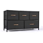 ROMOON Dresser Organizer with 5 Drawers, Fabric Storage Drawer Unit, Dresser Tower for Bedroom, Hallway, Entryway, Closets, Nursery - Wide Dark Gray