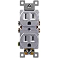 ENERLITES Elite Series Duplex Receptacle, Residential Grade Wall Outlet, Duplex Electrical Outlet, Self-Grounding, 3-Wire, 2-Pole, 15A 125V, UL Listed, 61580-SV, Silver