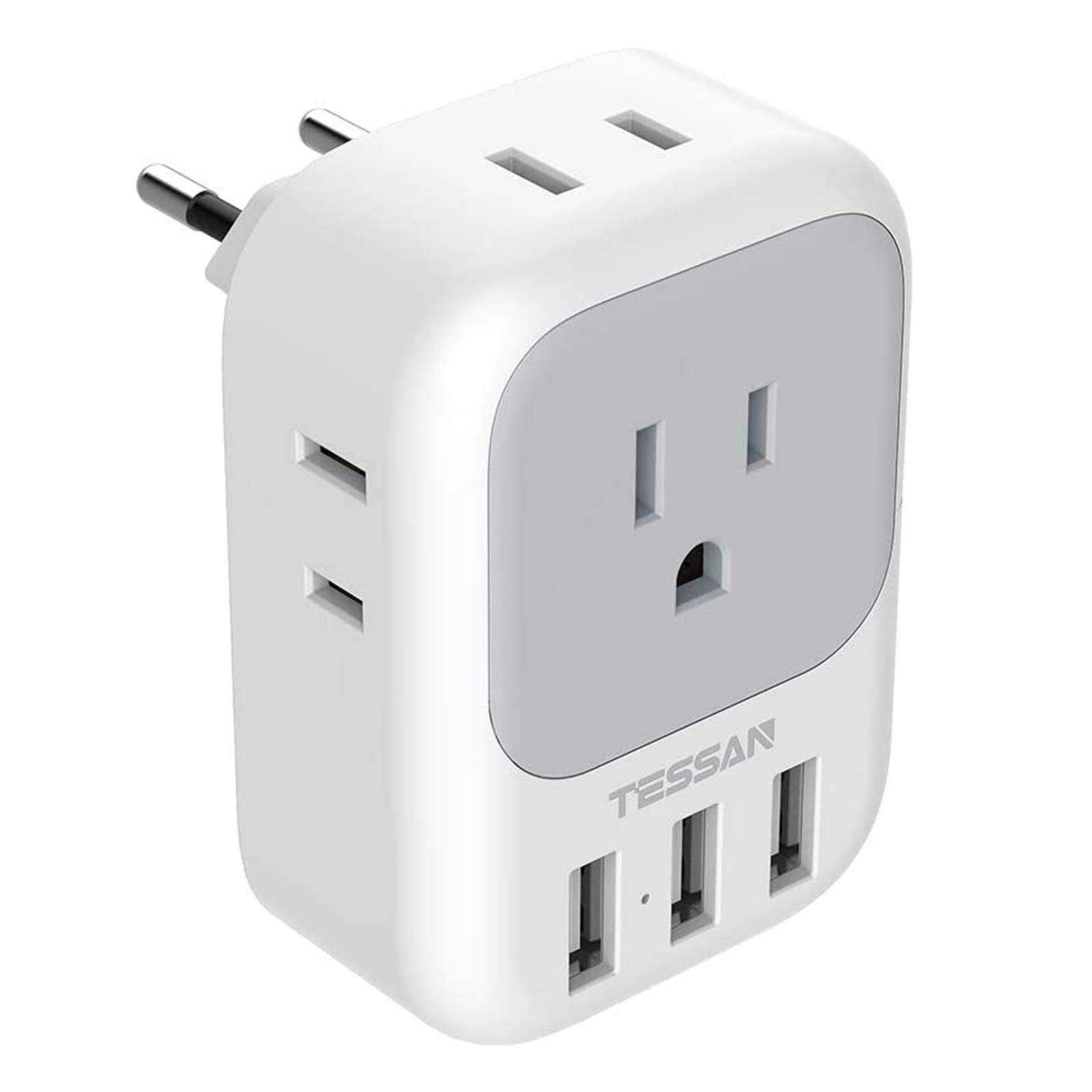 European Plug Adapter, TESSAN International Travel Power Plug with 4 AC Outlets 3 USB Ports, US to Most of Europe EU Italy Spain France Iceland Germany Greece Charger Adaptor, Type C