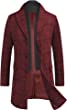 COOFANDY Men's Wool Blend Coat with Detachable Plaid Scarfs Notched Collar Single Breasted Pea Coat