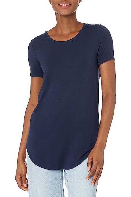 Women's Jersey Standard-Fit Short-Sleeve Open Crewneck Tunic