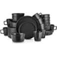 Stone Lain Coupe Dinnerware Set, Service For 8, Black Matte, 32 Piece