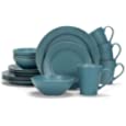 Elanze Designs Chic Ribbed Ceramic Stoneware Dinnerware 16 Piece Set - Service for 4, Turquoise