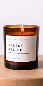 stress relief soy candle, amber jar candle, modern home decor, aromatherapy candle