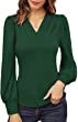 GRACE KARIN Women's Long Sleeve Shirts V-Neck Ruch Slim Fit Blouses