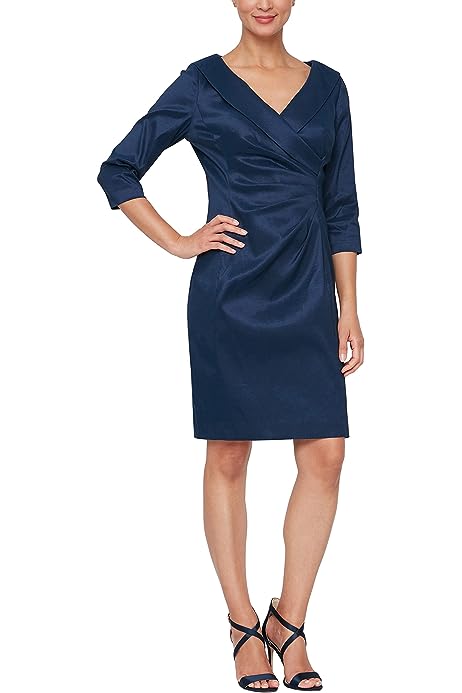 Women's Short Taffeta Portrait Collar Dress (Missy Petite Plus)