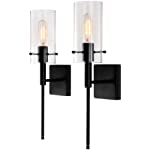 KAWOTI Modern Indoor Wall Sconce Lighting Set of 2 Black Sconces Wall Decor Set of 2 Interior Bedroom Wall Sconces with Clear Glass Shade