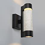 LED Wall Sconce, Cylinder Wall Mount Sconce Uplight Down Light, Sconces Wall Lighting with Crystal Bubble Glass Panel,Outdoor Lights for Patio,Porch,Garage,Backyard,DC10W 3000K Warm White,Matte Black