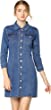 Allegra K Women's 3/4 Sleeve Button Down Denim Shirt Dress