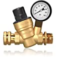 RVGUARD RV Water Pressure Regulator Valve, Brass Lead-Free Adjustable Water Pressure Reducer with Gauge and Inlet Screen Filter for RV Camper Travel Trailer