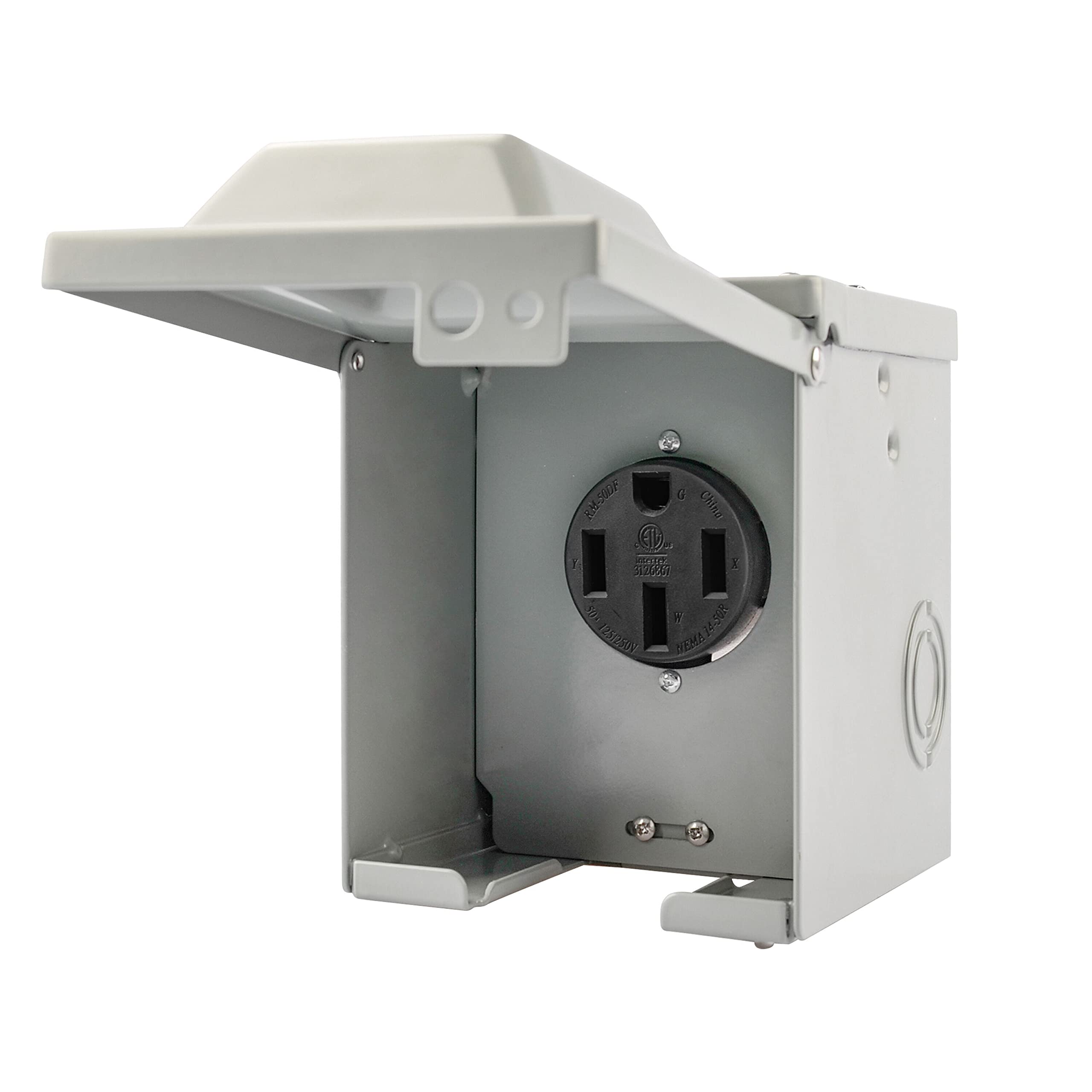 RVGUARD 50 Amp 125/250 Volt RV/EV Power Outlet Box, Enclosed Lockable Weatherproof Outdoor Electrical NEMA 14-50R Receptacle Panel, ETL Listed