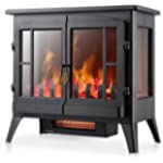 Xbeauty Electric Fireplace Stove, Freestanding Fireplace Heater with Realistic Flame, Indoor Electric Stove Heater, Portable, Infrared, Thermostat, Overheating Safety System, 1000W/1500W(23 Inch)