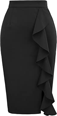 GRACE KARIN Women's Ruffle Bodycon Knee Length Midi Pencil Skirt