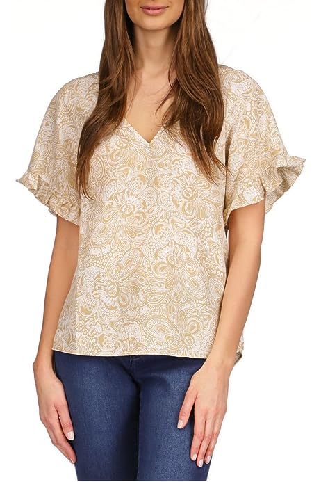 Michael Michael Kors Women's Paisley-Print Ruffled Top (M, Khaki)