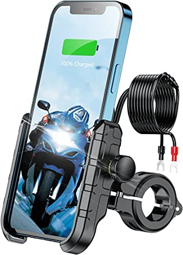 KEWIG Motorcycle Phone Mount Charger USB QC 3.0 36W Fast Charging Port, Anti-Slip Aluminum Alloy Mounting Base IP66 Waterproof Handlebar Cell Phone Holder Handlebar or Mirror Bar Adjustable Fit 4-7"