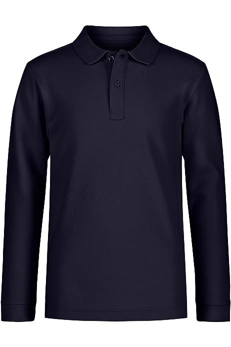 Boys' School Uniform Long Sleeve Polo Shirt, Button Closure, Comfortable, Breathable Fabric