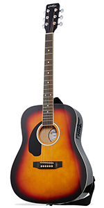 Sunburst Left Handed Dreadnought Acoustic Electric Guitar