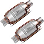 AUTOSAVER88 2-Pack Universal Catalytic Converter, 2.25&quot; Inlet/Outlet Catalytic Converter with O2 Port and Heat Shield, Stainless Steel Shell (EPA Compliant)