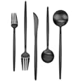 Matte Black Silverware Set 30 Pieces, FAMEWARE Stainless Steel Flatware Set，Service for 6，Kitchen Utensil Set, Tableware Cutlery Set, Satin Finished Polished &amp; Dishwasher Safe