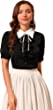 Allegra K Women's Contrast Collar Tie Ruffle Front Button Short Sleeve Work Shirt