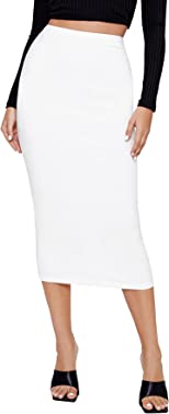 MakeMeChic Women's Solid Basic Below Knee Stretchy Pencil Skirt