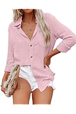 Women's Bamboo Linen Cotton Button Down Shirt Long/Roll Up Sleeve Casual Collared Work Blouse Top