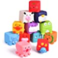 FUN LITTLE TOYS Soft Stacking Blocks for Baby, Soft Cube Bath Toys, Squeeze Water Toys Building Blocks for Kids, 12 Pieces