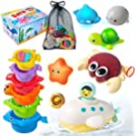 Bath Toys Gifts for Age 3 4 5 6 7 8+ Years Old Kids Boys Girls Toddlers - Swim Pool Bathtub Tub Toys for Toddlers Summer, Stacking Cup with Wind Up Water Toys for Baby Birthday Christmas