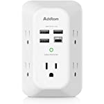 USB Wall Charger Surge Protector 5 Outlet Extender with 4 USB Charging Ports ( 1 USB C Outlet) 3 Sided 1800J Power Strip Multi Plug Outlets Wall Adapter Spaced for Home Travel Office ETL Listed