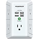 USB Wall Charger, POWERIVER Multi Outlet Extender Surge Protector with 4 USB Ports (1 USB C, 4.2A Total) 1680J Power Strip Multi Plug Wall Outlet Adapter Spaced for Home School Office, ETL Listed