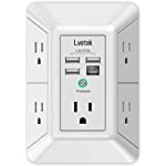 USB Wall Charger，LVETEK Surge Protector 5 Outlet Extender with 4 USB Ports (1 USB C Outlet) 3 Sided 1680J Power Strip Multi Plug Outlets Wall Adapter Spaced for Home Travel Office ETL Listed