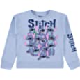 Disney Girls Lilo and Stitch Sweatshirt - Girls Classic Lilo and Stitch Lilo and Stitch Crewneck Sweatshirt with Sleeve Print (Light Blue, Small)