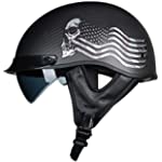 VCOROS Carbon Fiber Open Face Sun Shield Crusier Motorcycle Half Helmet (Flag Skull, L)