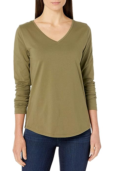 Women's Classic-Fit 100% Cotton Long-Sleeve V-Neck T-Shirt